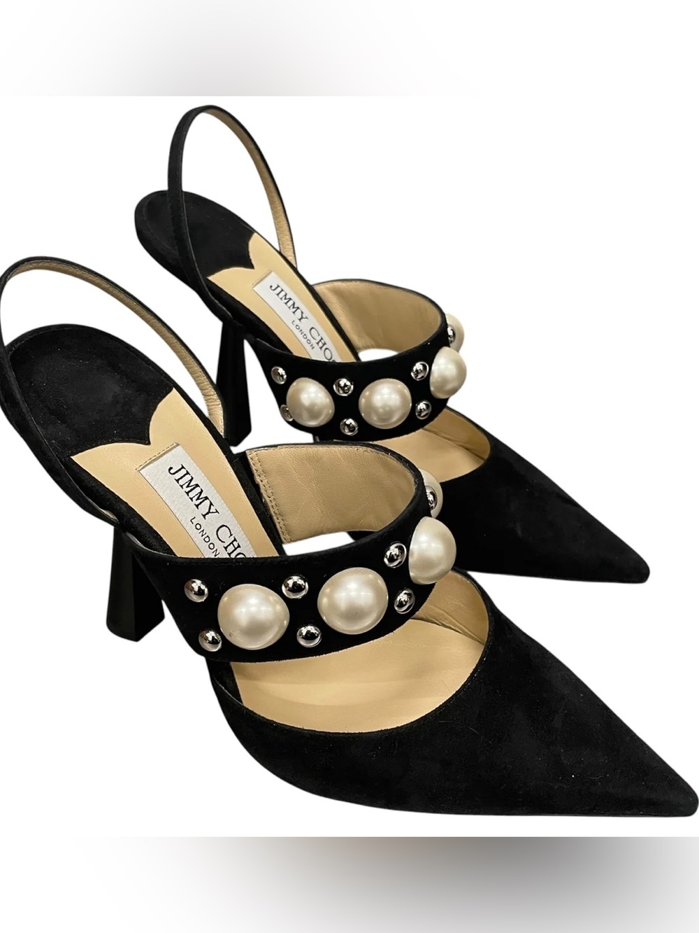 Jimmy Choo Black Pearl-Stud Slingback Pumps